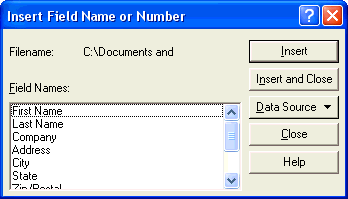 Insert Field Name or Number